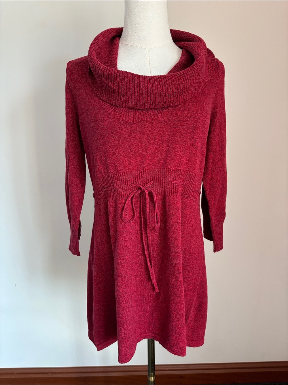 Motherhood Burgundy Cowl Neck Sweater Tunic with Waist Tie